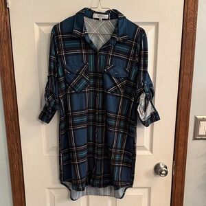 Eden & Olivia Navy and Black Plaid Shirt